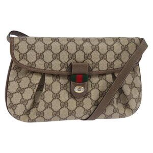 Authentic GUCCI GG Supreme Web Sherry Line Shoulder Bag PVC Beige 10 02 051